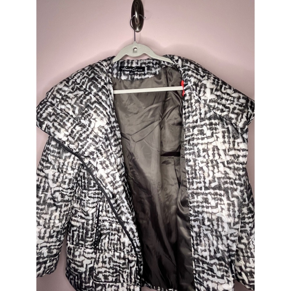 Kenneth Cole New York Women's Coat Black White Abstract Print Puffer Zip Size L - Picture 15 of 16